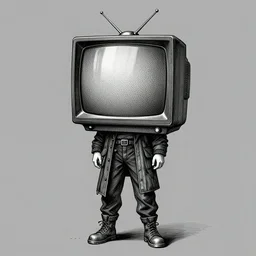 cypherpunk fashion illustration, television head, full body, abstract portrait, ultra detailed, fine detail
