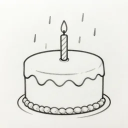 birthday cake, rain, drawing