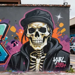 graffiti painting of a rapper skeleton in the style of futura 2 0 0 0