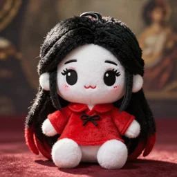 cute fumo plush of a girl who traded her soul for her beauty, black and red and white, vray