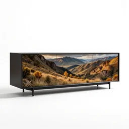 sleek sideboard, photorealistic, isolated on a pure white background, centered, entire object in frame, sharp focus, soft studio lighting