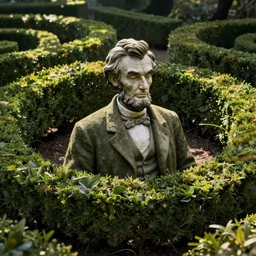 Abraham Lincoln topiary in a hedge maze