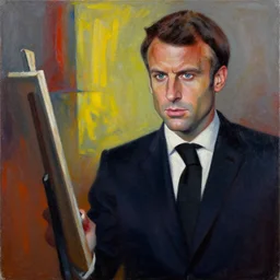 Emmanuel Macron painting abstract art in American Psycho (1999)