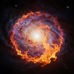galaxy that is on fire illustration, photoshoped, double exposure