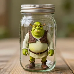 Miniature Shrek in a glass mason jar