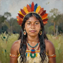 portrait of an arara woman ( 3 5 ) from rondonia, brazil, an oil painting by ross tran and thomas kincade