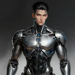 a portrait of the handsome cyberpunk cyborg, high - contrast, intricate, elegant, highly detailed, digital painting, artstation, concept art, smooth, sharp focus, illustration