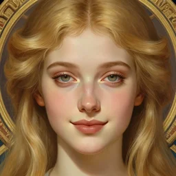beautiful feminine face!! portrait of young woman blessed by god with ever - increasing physical mental perfection, blonde, symmetrical! intricate, sensual features, highly detailed, divine holy perfection!! smile, digital painting, artstation, concept art, smooth, sharp focus, illustration, art by artgerm and greg rutkowski and alphonse mucha