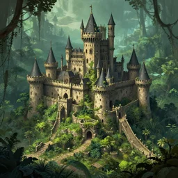 medieval castle in the jungle, sots art, featured on polycount, concept art