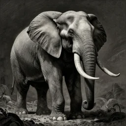 demonic skeletal elephant in the style of michael whelan and gustave dore. hyperdetailed photorealism by greg rutkowski, 1 0 8 megapixels, cinematic lighting