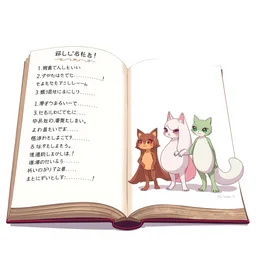 a book page with list of anthropomorphic slimes waifu standing, concept art