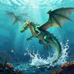 a water dragon getting out of the ocean, digital art, fantasy art