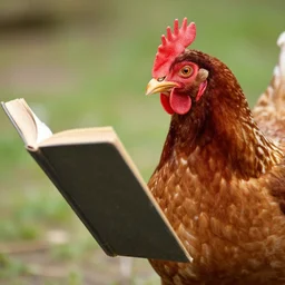 uma chicken lendo um livro