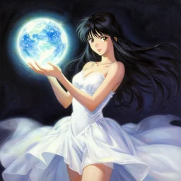 a woman in a white dress holding a glowing ( ( ( ( ( ( ( ( ( ( ( ( ( ball ) ) ) ) ) ) ) ) ) ) ) ) ), a detailed painting by ross tran and stanley artgerm lau, featured on deviantart, fantasy art, anime, 2 d game art, official art