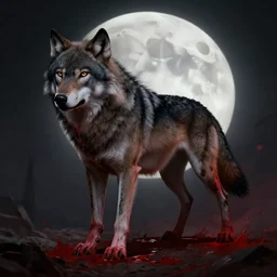 a beautiful symbol of a wolf, full moon, blood, honor, pride, artstation, concept art, dark, dangerous
