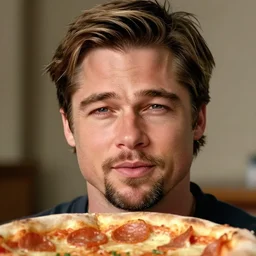 brad pitt's face in pizza,