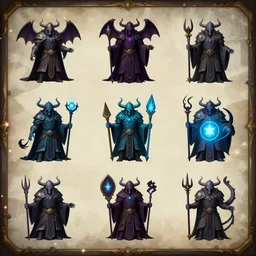 Set of 2d undead death warlock skill and spell effects icons for fantasy rpg games