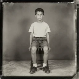 tintype photo, boy with arms for legs
