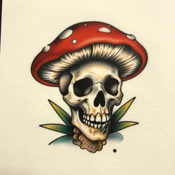 hyperdetailed mushroom skull flash tattoo sheet, sailor jerry
