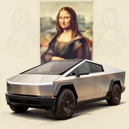 Leonardo da Vinci sketch of the Tesla Cyber Truck