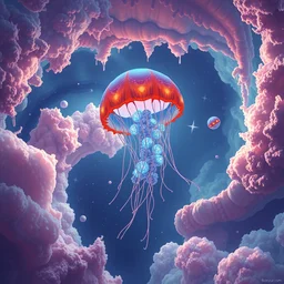 space jellyfish by beeple artgerm, gonsalves, amanda sage, bauhaus, pennington, bernardi, kinkade, elson, mcquarrie, lacoste, rhads, syd mead, masson, frank stella, zeitguist, reinaldo, pedro conti, dalmiro buigues, de souza, rutkowski 3 d artist, cgi