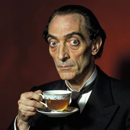 portrait of unseen lovecraftian golden ratio horror having his / her cup of tea, defined neck and face, art by salvador dali joaquim phoenix and best artist in the year 3 0 0 0