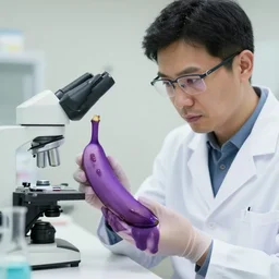 scientist observing a purple banana