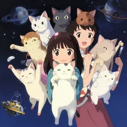 catgirls in space by greg rutkowski makoto shinkai aramaki shinji artgerm, cushart krenz key art feminine award winning smile haruko ichikawa, kyoto animation, square enix makoto shinkai unrealengine