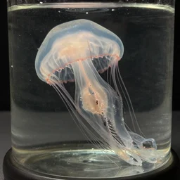 a photo of a dead jellyfish inside a glass
