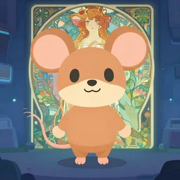 cute mouse render, art by akihiko yoshida, flat design vector illustrations, sci - fi zoom backgrounds, light nover, photorealistic dramatic anime, art by alphonse mucha, ivy, synthwave art, full body, terragen, animal crossing characters, unreal engine 5