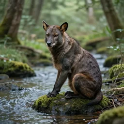 “A mythological Satyr Sits by a glistening stream”