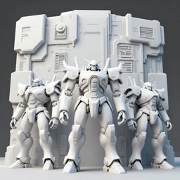 3 d sculpt of scifi mecha robots 3 d fractal industrial building facade, maschinen krieger, starcraft, halo, star wars, ilm, star citizen halo, mass effect, high tech industrial, artstation unreal