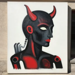 Matisse potrait of a demon with black and red robotic parts, medium shot, asymmetrical, profile picture, Organic Painting, sunny day, Matte Painting, bold shapes, hard edges, street art, trending on artstation, by Huang Guangjian and Gil Elvgren and Sachin Teng