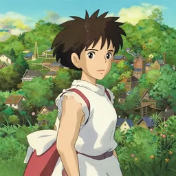city / garden of spirits painted by hayao miyazaki