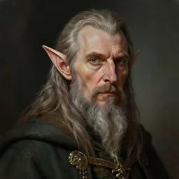 Portrait of an elf in his 50s wearing a wizards robes, male, detailed face, fantasy, highly detailed, cinematic lighting, digital art painting by greg rutkowski