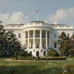 detailed cinematic wide shot of the white house that is existing far in the future where humans evolved to be solarpunk, ultra realistic, spring light, painting by gaston bussiere, craig mullins, j. c. leyendecker