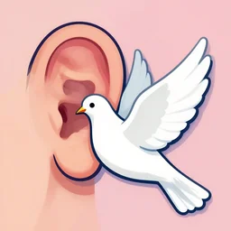 illustration of dove in an ear canal, palette of primaries, bright colours, flat linework