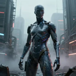 hyperrealistic liquified human sculpture, cinematic artstation hq character, holographycs machine learning deep web, blade runner 2 0 4 9, mist, сталкер, post - apocalyptic industrial robot city landscape