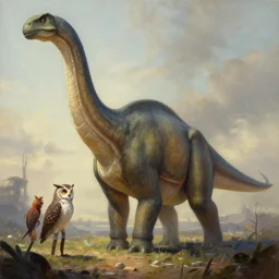 concept art painting of an owl brachiosaurus, by james gurney and greg rutkowski