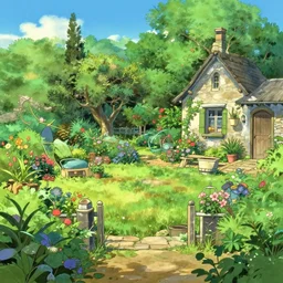 a creole garden from reunion island graphic novel style by ( ( ( kenton nelson ) ) ), by makoto shinkai, by studio ghibli, anime, trending on artstation