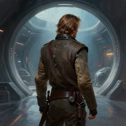 a beautiful digital painting art of a backview of han solo inside the starkiller base, by john berkey, trending on artstation