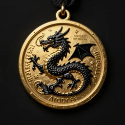 emblem of black dragon on a gold metallic dragon emblem talisman, by artgerm, tom bagshaw, gerald brom, moody vibe, goth vibe, 4 k, hd,