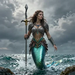 a barbarian mermaid wearing chainmail, d & d, fantasy artwork, powerful scene, soft lighting, sea, jeff easley, greg staples, ron spencer