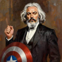 masterpiece painting of karl marx as a mcu superhero, featured in artstation, concept art by greg rutkowski, wlop, dan mumford, christophe vacher