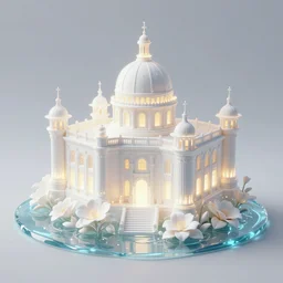 magic palace, flowers, white, luminous water, magic, realism, redshift rendering, 3 d, super detail, lifelike, 8 k, masterpiece, functional, art station, extreme long shot, by john frederick kensett