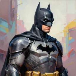 greg manchess portrait painting of armored bruce wayne aka batman as overwatch character, medium shot, asymmetrical, profile picture, organic painting, sunny day, matte painting, bold shapes, hard edges, street art, trending on artstation, by huang guangjian and gil elvgren and sachin teng