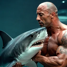 film still close up shot of dwayne johnson fighting with a shark in the movie jaws. photographic, photography