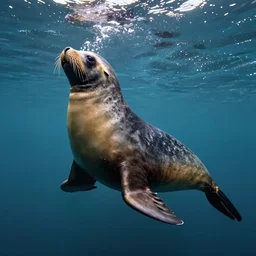 heraldic sea lion swimming underwater, 4 k, epic fantasy, trending on artstation, intricate, epic, 8 k, detailed