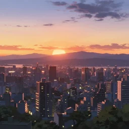 beautiful anime sunset cityscape makoto shinkai