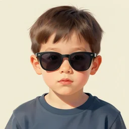 a boy kid wearing sunglasses. young boy. art by martin ansin, martin ansin artwork. portrait.
